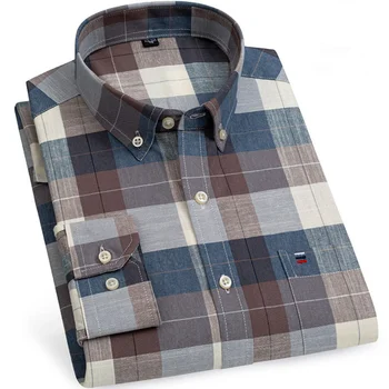Plus Lieluma Vīriešu Sociālo Krekls Tīras Kokvilnas Oxford Luksusa Zīmolu Plānas Mīksta Buttoned Pleds Oficiālu Darbu, Rietumu Apģērbu