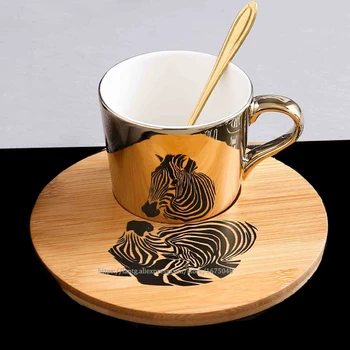 Pārdomas Krūze Karikatūra Panada anamorphic kausa leopard krūze Spogulis Kolekcija keramikas kafijas tases un apakštases