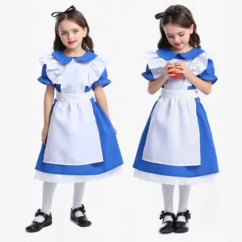 Bērni, Meitenes, Zilā Alise Brīnumzemē Kostīms, Kleita bērni Lolita Meitene Cosplay Anime Spēles, Karnevāla Kostīmi Halloween Puse