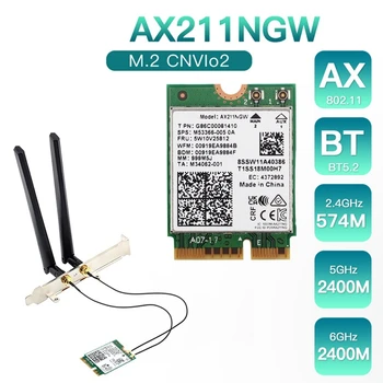 Tīkla Karte AX211NGW+Dual Antenu Wifi 6E M. 2 Taustiņu E Cnvio2 2,4 Ghz/5 ghz 802.11 Ac Bluetooth 5.2 Adapteri