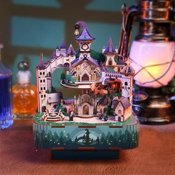 Diy Koka Magic Castle Music Box Modeļu Veidošanas Komplekti Pilsētas Street View 3d Puzzle Rotaļlietas Bērniem Dzimšanas dienas Dāvanas, Mājas Dekoru