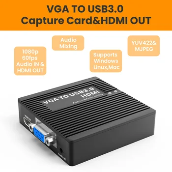 LCC385 VGA UZ HDMI KONVERTORS,AUDIO,VGA, LAI USB3.0 CAPTURE KARTI,1080P60FPS,AUDIO SAJAUKŠANAS,VGA, LAI UVC/USER ACCOUNT CONTROL-UAC,VGA2UVC,VGA2UAC,VGA2USB