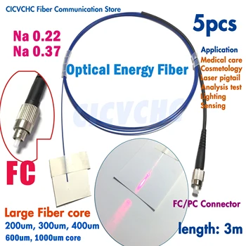 5gab FC Enerģijas Optisko Šķiedru Bize ar 200um, 300um, 400um, 600um, 1000um Lielu Core Na0.22 vai Na0.37