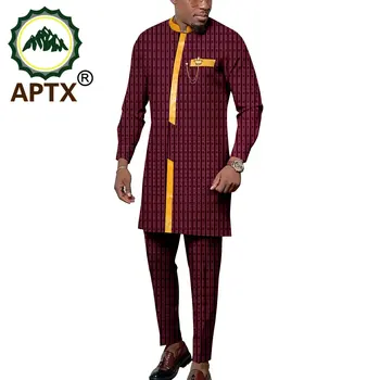 APTX Āfrikas Apģērbu 2 Gabali Vīrieši, kas Ilgi Top + Pilna Garuma Bikses Kāzu Līgavaiņiem Uzvalks Senators Valkāt TA2316009