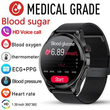 Jaunu Asins Glikozes EKG Monitora Smartwatch Vīriešu Veselības Bluetooth zvanu asinsspiedienu, Ķermeņa Temperatūras Mērījumu pulksteņi 2023