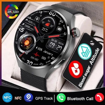 2023 Jaunu NFC Cukura līmeni Asinīs, Smart Skatīties GT4 Pro AMOLED 454*454 HD Ekrāns altimetrs Bluetooth Zvanu Kompass, GPS, Kustību Izsekošanas Skatīties