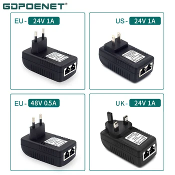 48V 0.5 A / 24V 1A PoE Inžektors Power Over Ethernet Adapteri , ES/UK/US Ievietojiet sienas Tipa
