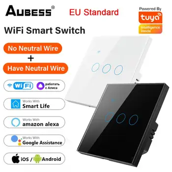 Tuya WiFi 1/2/3/4 Banda Smart Touch Switch ES Standarta Mājas Sienas Poga Tālvadības pults Smart Home Alexa, Google Home Palīgs