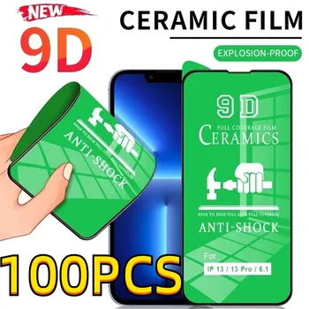 100gab 100D Keramikas Filmu Screen Protector HD Sprādzienu Pilnībā Segtu iPhone 14 13 12 11 Pro Max XS XR X 8 7 6 Plus SE