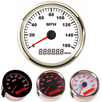 Bezmaksas Piegāde 0-160MPH Balts GPS Speedometers 85mm Ātrums Mileometers Ūdensizturīgs spidometri Sus316 Bezel ar Sarkanu Apgaismojumu