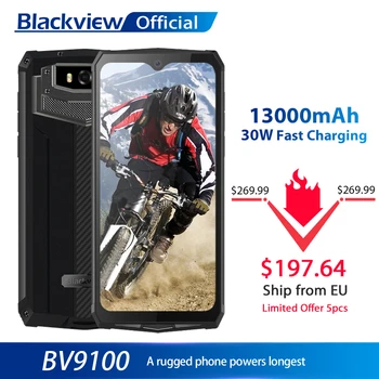 Blackview BV9100 IP68 Ūdensnecaurlaidīga Mobilais 13000mAH 30W Ātrās Uzlādes 4G Mobilā Tālruņa MTK6765 4GB+64GB 16.0 MP Izturīgs Viedtālrunis