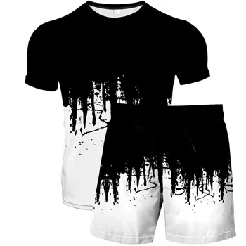 Vasaras Vīriešu Skriešanas Sporta T-krekls Komplekti Vīriešu Ikdienas Streetwear Tracksuit Vintage 3D Drukas Divas Gabals Lielizmēra Apģērbs, Sporta Tērps