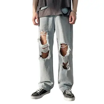Vasaras Džinsa Bikses Kabatas, Rāvējslēdzējs, Poga Lidot Taisnu Kāju Džinsi Streetwear