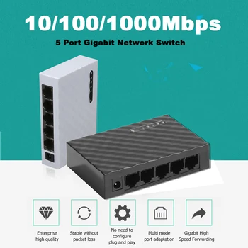 1000M Mini Gigabit Tīkla Switch 5Port Ethernet Switch Interneta Sadalītāja Darbvirsmas 10/100/1000Mbps RJ45 LAN Hub Jauda Wifi Router