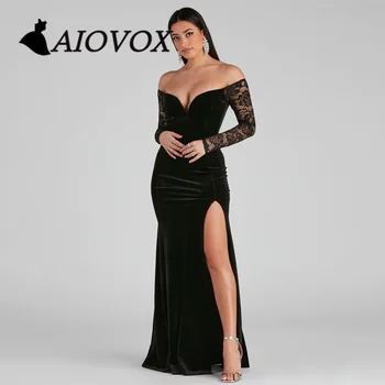 AIOVOX Off-the-plecu Sirēna Balles Kleitu Samta ar Augstu Šķēlumu vakarkleita Garš Mežģīņu Piedurknēm Vestidos De Noche Sievietēm 2023