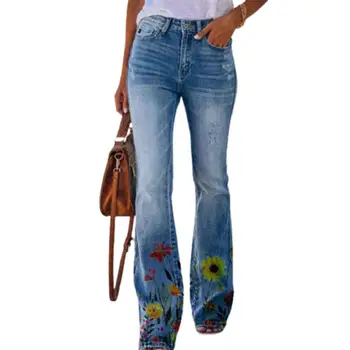 Sieviešu Džinsi Ar Augstu Jostas Nepareizu Džinsa Bikses Iekārtas Modelis Gadījuma Garas Bikses Streetwear