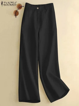 ZANZEA Sieviešu Elastīgs Viduklis Pantalon tīrtoņa Krāsu Potītes Garums Palazzo Pavasara Modes Elegants Ikdienas Elsas Iela Brīvs Bikses