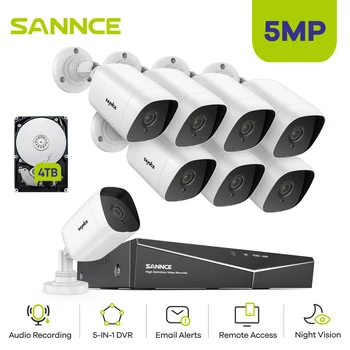 SANNCE 8CH 5MP-N Super HD Video Novērošanas Sistēmas DVR Ar 4X 8X 5MP Bullet Āra Ūdensizturīgs CCTV Kameras Komplektu, AI Atklāšana
