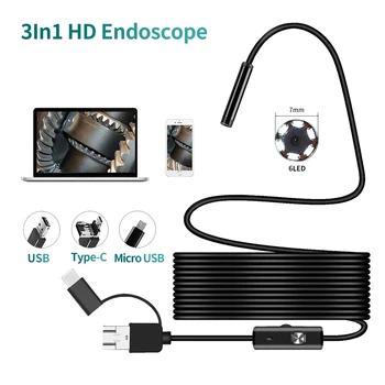 7mm Mini Endoskopu Fotokameras Ūdensdrošs Endoskopu Borescope Regulējams Mīkstu Stiepli 6 LED Android Tips-C USB Pārbaudes Camea par Auto