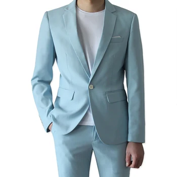 Pavasara Rudens Benzīna Zilā Robots Atloks, Vīriešu Uzvalku 1 Pogu Elegants Vīriešu Biznesa Uzvalki, Uzvalku Kāzu Komplekts 2 Gabali (mētelis+bikses)