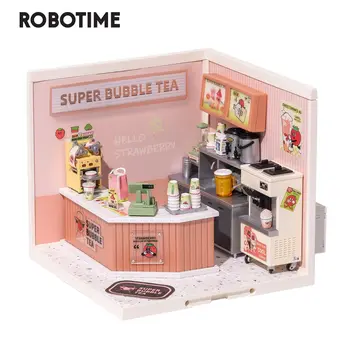 Robotime Rolife Miniatūrā Bubble Tea House Radošo 3D Puzzle Komplekts Dubultu prieku un Prieku par Bērniem Pieaugušo Celtniecības Bloki