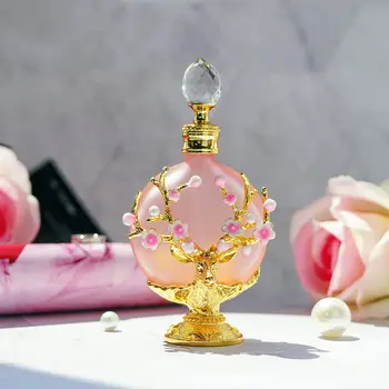 H&D Iedomātā Ziedu Stikla Smaržu Pudeles Tukšas, Dekoratīvās Uzpildāmas Crystal Smaržas Pudele(Rozā,30ML)