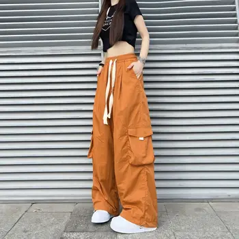 Streetwear Sievietes Lielajam Stabilu Kravu Biksēm Elastīgs Viduklis Drawcord Zaudēt Harajuku Hip Hop Gadījuma Plaša Kāju, Sporta Bikses 2023