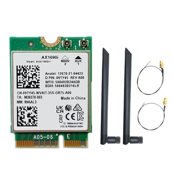 AX1690I Wifi Karte+2X8DB Antenas AX411 Wi-Fi 6E Ātrums 2.4 gb / s 802.11 Ax 2.4/5/6Ghz Bluetooth 5.3 Bezvadu Modulis