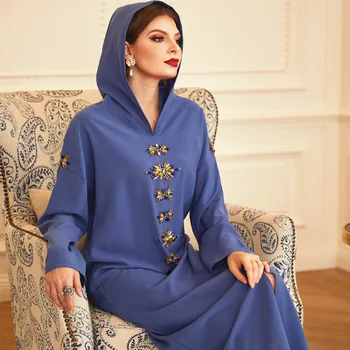 BA302 2023 Jaunu Dubaija Drēbes, turku Abaya Maxi Kleitas Dāmām, Sievietēm, Plīvuru garām Piedurknēm Musulmaņu Produktu Ar Cepuri Marokas Kaftan Kleita