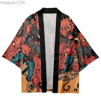 Streetwear Vīriešu un Sieviešu Jaciņa Haori Yukata Harajuku Topi, Drēbes Plus Izmēra 5XL 6XL Ķīniešu Dragon Beach Japāņu Stila Kimono