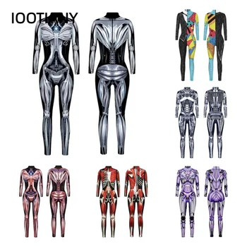 IOOTIANY Jauno Robotu Bruņas 3D Digital Print Muskuļu, Kaulu Zeķubikses Zentai Sieviešu Halloween Puse Cosplay Sexy Bodysuit 2023