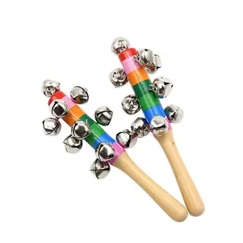 Bērnu Grabēt Tur Bell Stick Koka Ar 10 Metāla Jingles Bumbu Krāsains Varavīksnes Sitamie Mūzikas Rotaļlietas Bērnu Attetion Mācību Rotaļlietas