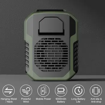 Portatīvo Karājas Kakla/Vidukļa Ventilators 6000mAh USB Uzlādējams Mini Cooler Fan Āra Kempings, Pārgājieni, Kāpšana Darbojas Sporta