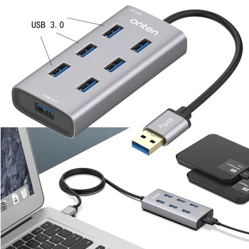 Savietojamām ierīcēm tastatūra, pele, U diska, Usb sadalītājs usb centrmezglu, Multi-function doka stacijas USB portam 7 1 Plug and Play USB 3.0 adapteris