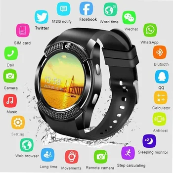 V8 Smartwatch atbalsta SIM Karte Sinhronizācija Whatsapp Twitter, Facebook vīriešu un sieviešu modes sporta ūdensizturīgs pedometrs smartwatch