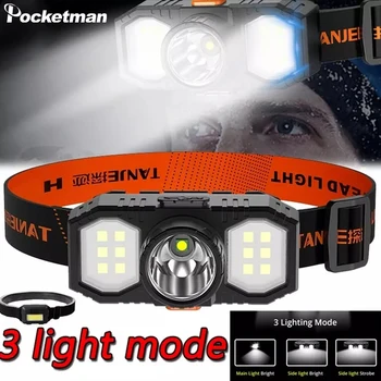Ultravieglajiem LED Lukturis USB Lādējamu 18650 AA Baterijas 3Modes Kempings Lukturu Ūdensizturīgs Galvas Lukturīti Zvejas COB Gaismas