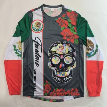 Galvaskausa Meksika Jaunu Motociklu Jersey Velosipēdu Velosipēds Downhill MTB Drēbes Ciclismo Riteņbraukšana Vīriešiem ar garām Piedurknēm Motokrosa Bmx T-Krekls