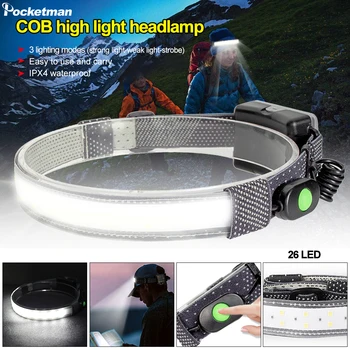 Pocketman Augsta Gaismas COB LED Lukturis Ūdensizturīgs lukturu Super Spilgti Galvas Lukturīti par Tūrisma Pārgājienos Makšķerēšana / Medības