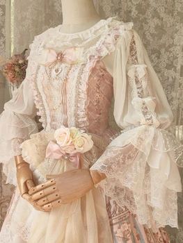 Japāņu Kawaii Lolita Blūze Sievietēm Viktorijas Vintage Loku Mežģīnes, Izšuvumi Izlīdzināšanu Piedurkne Krekli, Topi, Sieviešu Elegants Iekšā Blūzes
