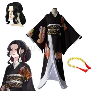 Anime Demon Slayer Kimetsu Nav Yaiba Kibutsuji Muzan Cosplay Kostīms Sieviešu Kimono Meitenes Kleita Halloween Melna Parūka Apģērbs Apģērbs