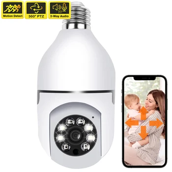 3MP Bezvadu IP WiFi Kameru Smart Home Gaismas Spuldzes 1080P CCTV 360 PTZ Iekštelpu Videonovērošanas Drošības Aizsardzība Pet Bērnu Video Cam