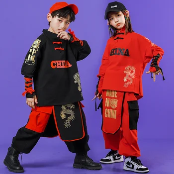 Bērnu Ķīna-Šiks hip-hop uzvalks Chinoiserie darbības drēbes zēnu Džeza deju apģērba hip-hop meiteņu catwalk atdzist drēbes