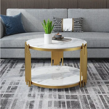 Gaismas luksusa stila dzīvojamā istaba centrālā pusdienu galds apaļš kafijas galdiņš dubultā galda virsma akmens tērauda kafijas galda طاولة قهوة mesa