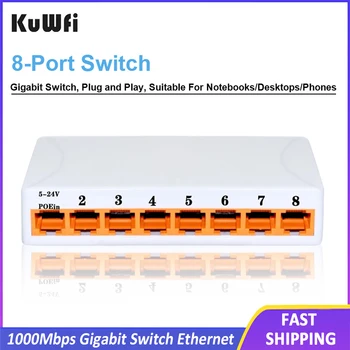 KuWFi Gigabit Ethernet Switch 1000Mbps Augstas Veiktspējas RJ45 Hub Interneta Sadalītāja Ethernet Tīkla Slēdzi, Smart Switch