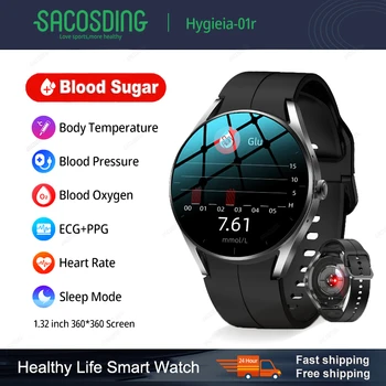Hygieia-01r Bluetooth Zvanu EKG Smartwatch Mens Cukura līmeni Asinīs, asinsspiedienu, Ķermeņa Temperatūru Veselības Uzraudzības Smart Skatīties Fashion