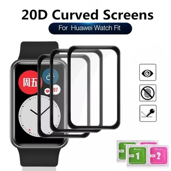 3PCS Izliektu Malu Ekrāna aizsargs, Stikla Huawei Skatīties Smart Fit Watch Aizsardzības Rūdīts Stikls Filmu Pilnībā Segtu Piederumi