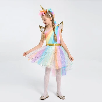 Bērnu Sniegumu Tērpu Halloween Cosplay Kostīmu Unicorn Kleita Posmā Varavīksnes Princese Meitenes Šiks Studentiem Acs Kleitas