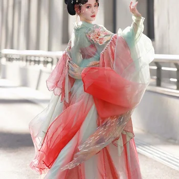 Hanfu Komplekts Sievietēm 2023 Jaunu Ķīniešu Tradicionālajā Tērpā Krūtīm-garums Svārki Big Sleeve Hanfu Cosplay Ķīnas Tautas Deju Ķīna Kleita
