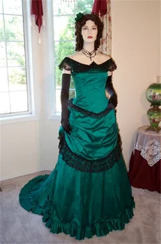 Viktorijas Burzma Bumbu Kleita Kleita Pie Pleca Viduslaiku, Renesanses Tērpu Kostīmu Vintage Karaļa Galmā Kleitu Pielāgot Zaļā Kleita