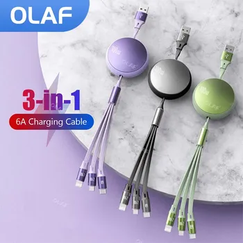 Olaf 6A 3 in 1 USB Vads Ātrās Uzlādes 100W C Tips Micro USB iOS Kabelis Priekš iPhone 14 13 Samsung Xiaomi Huawei C Tipa strāvas Vads